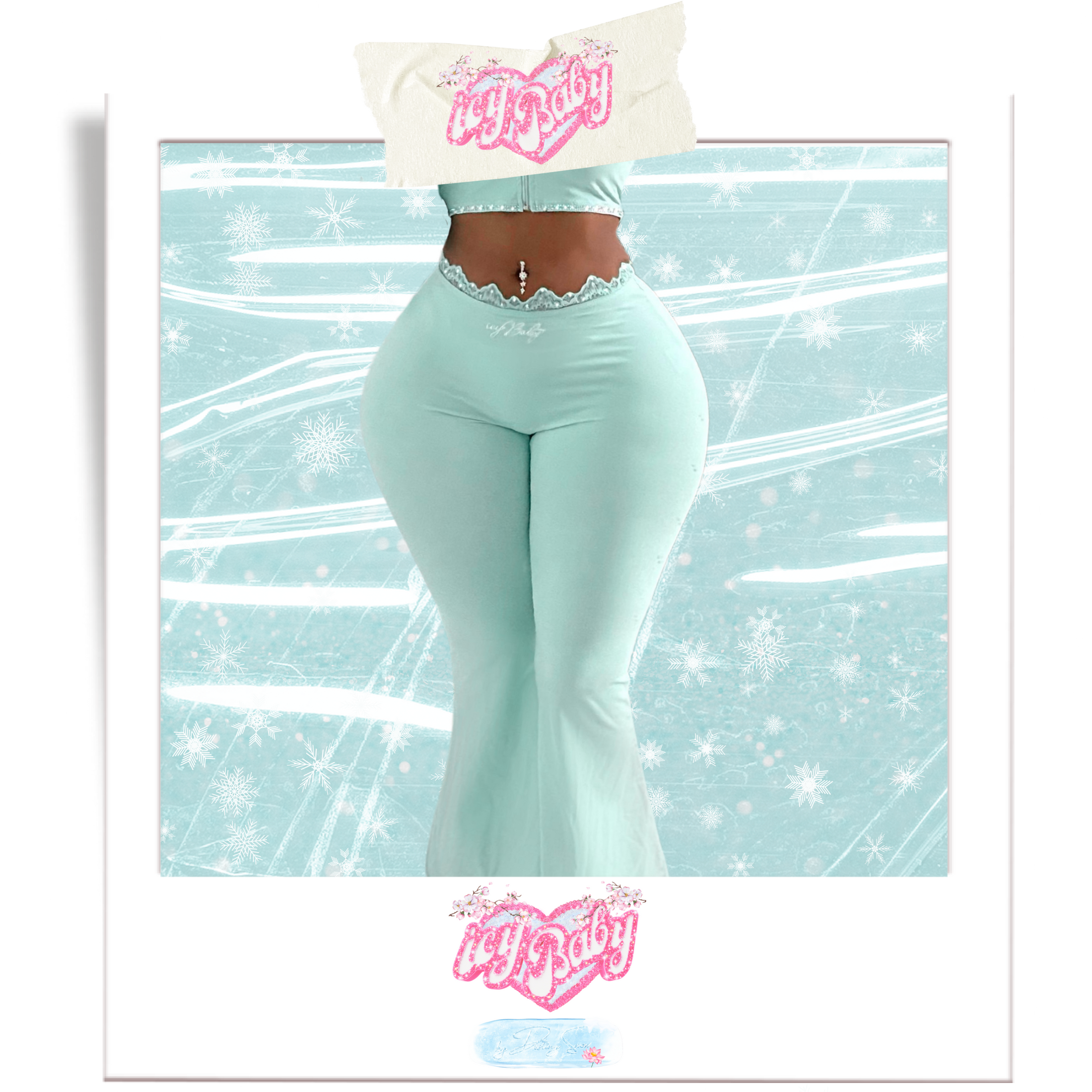 𝒊𝒄𝒚𝑩𝒂𝒃𝒚 Sleek Essence Flared Lace Trim Leggings (Baby Blue)