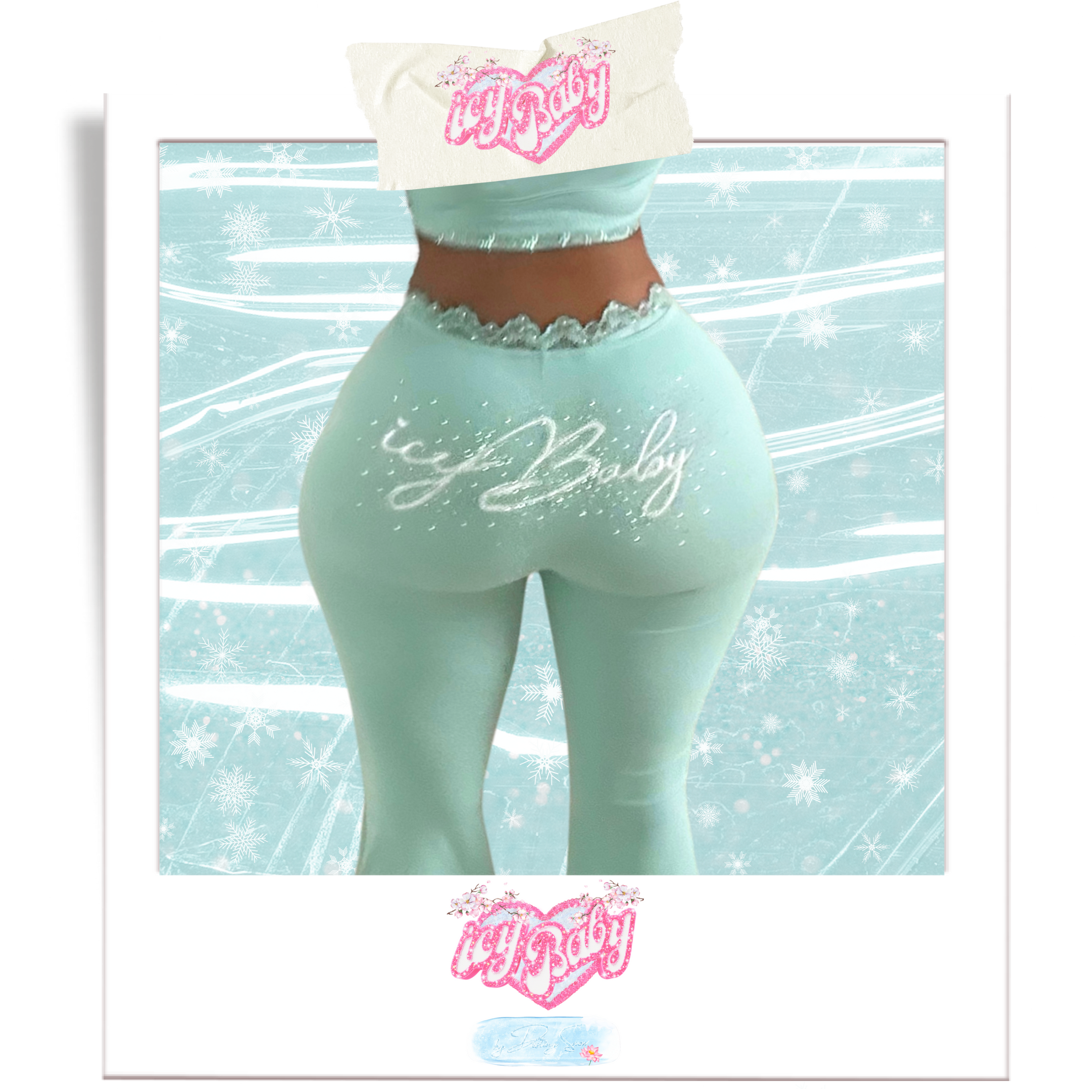 𝒊𝒄𝒚𝑩𝒂𝒃𝒚 Sleek Essence Flared Lace Trim Leggings (Baby Blue)